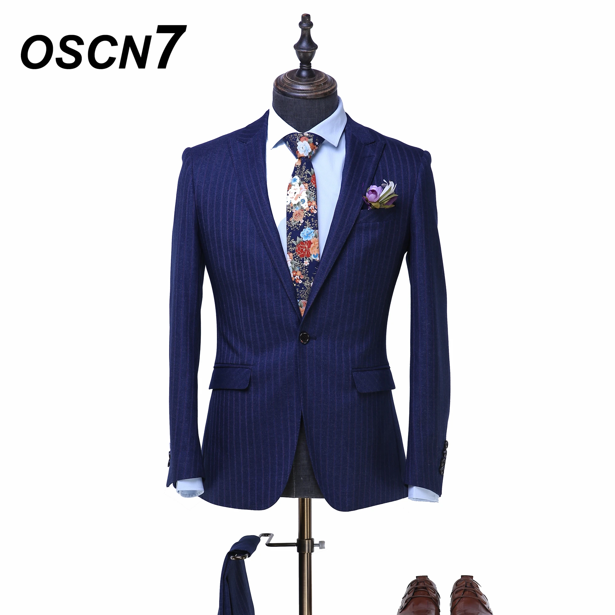 OSCN7 Striped Tailor Made Suit Slim Fit Business Leisure Wedding Custom