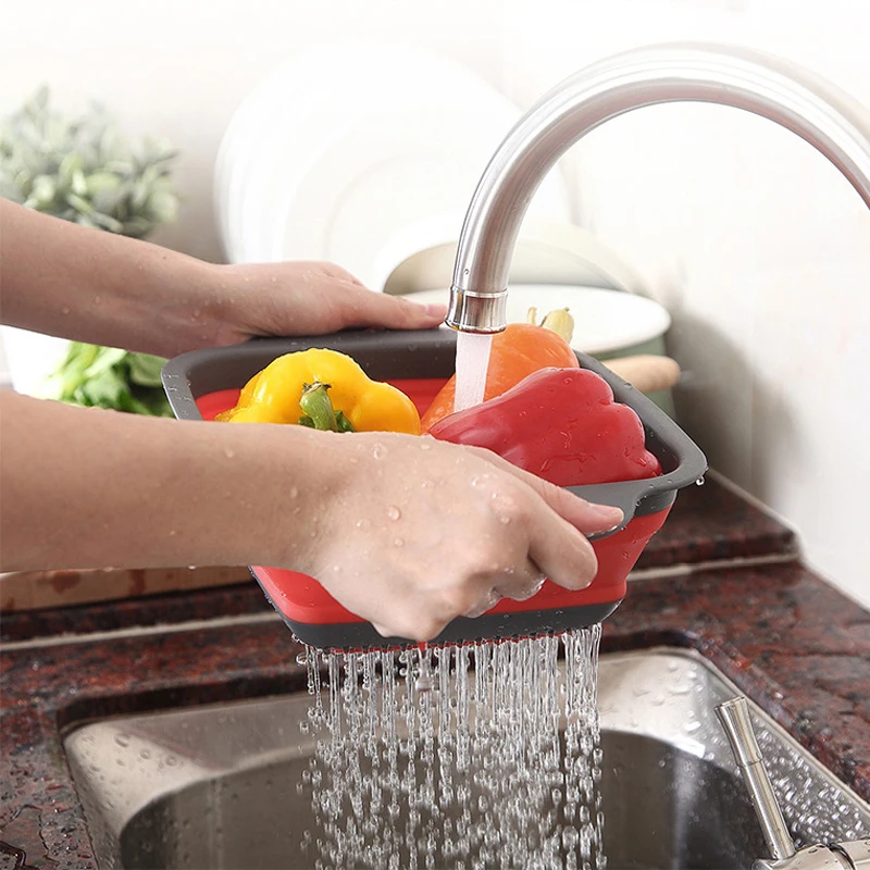 WALFOS 2pcs/set Foldable Strainer Basket Collapsible Colander Sets Square Shape Fruit Vegetable Washing Drainer Kitchen Baskets - Image 4