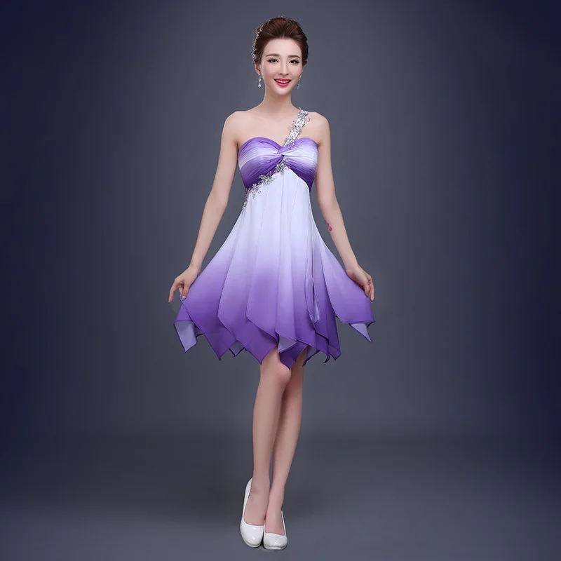 Cheap Long Purple One Sholder Dress