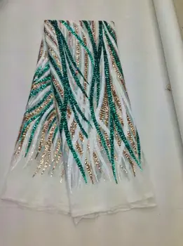 

Latest African French net Lace Fabric with sequins,High Quality African wedding Tulle Lace Fabric 5yards For Nigerian Wedding 93