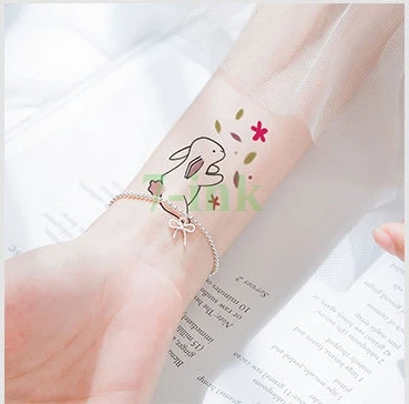

Water Transfer fake tattoo cute lovely rabbit animal Love flower Waterproof Temporary tatoo flash fake tatto for woman man