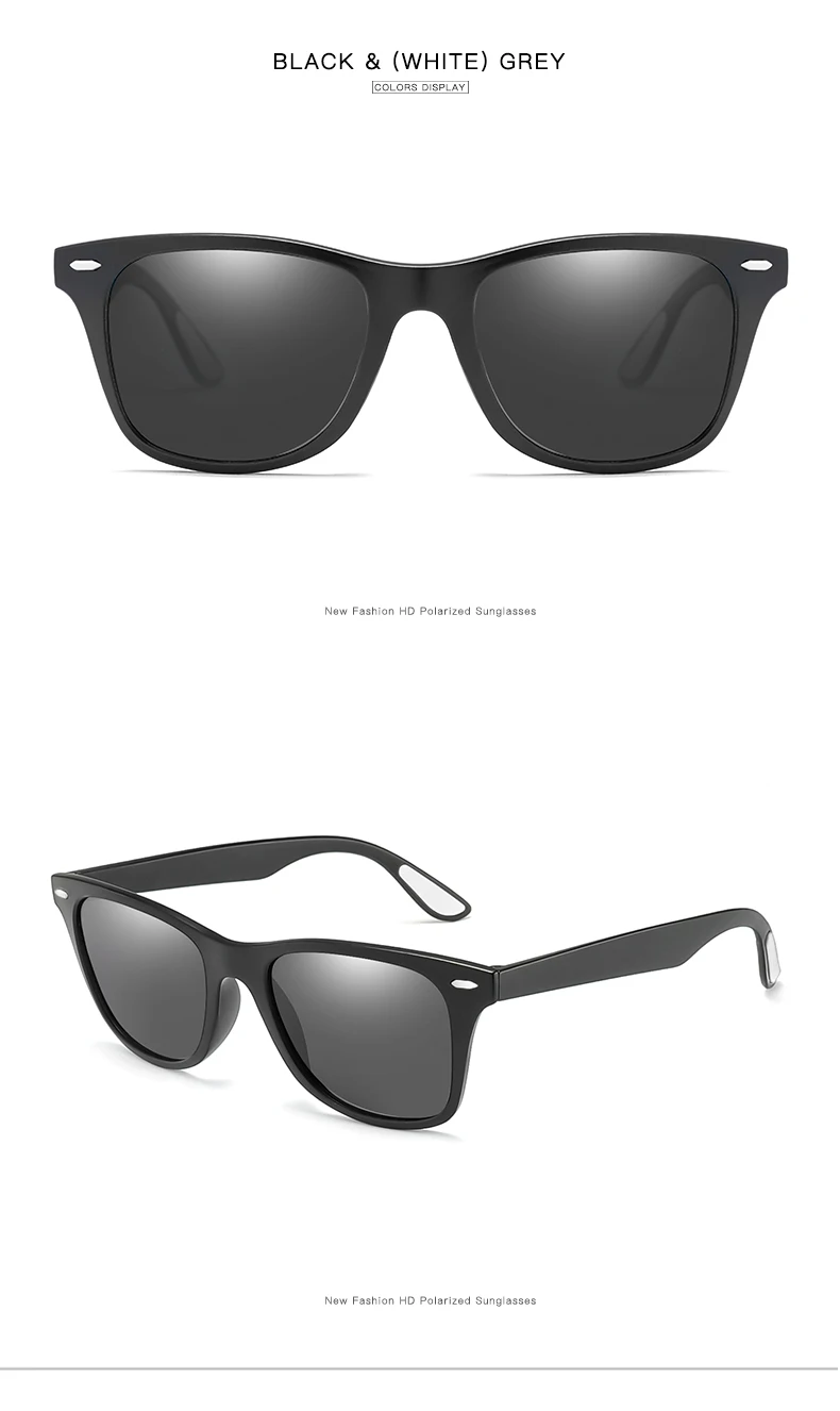 Longkeader классические мужские HD Поляризованные Солнцезащитные очки женские брендовые дизайнерские очки с квадратной оправой Винтажные Унисекс Солнцезащитные очки Gafas De Sol 1052 - Цвет линз: black white grey