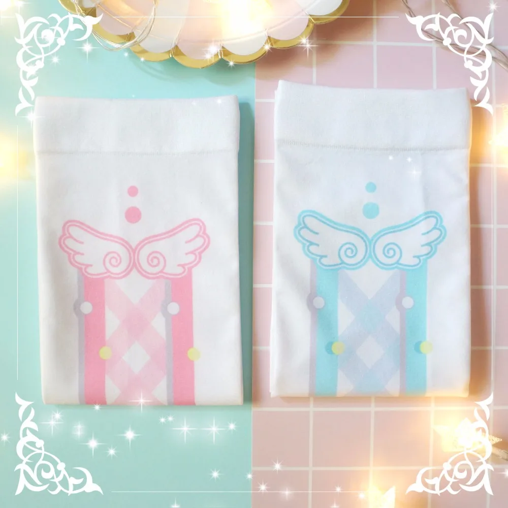 

New high quality 120D Card Captor Angel wings Knee socks Printed velvet Lycra stockings Lotita