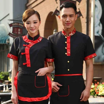 

(10 set-Shirt&Apron) The hotel restaurant uniforms waiter and waitress clothes wine bar wear with apron made in China by