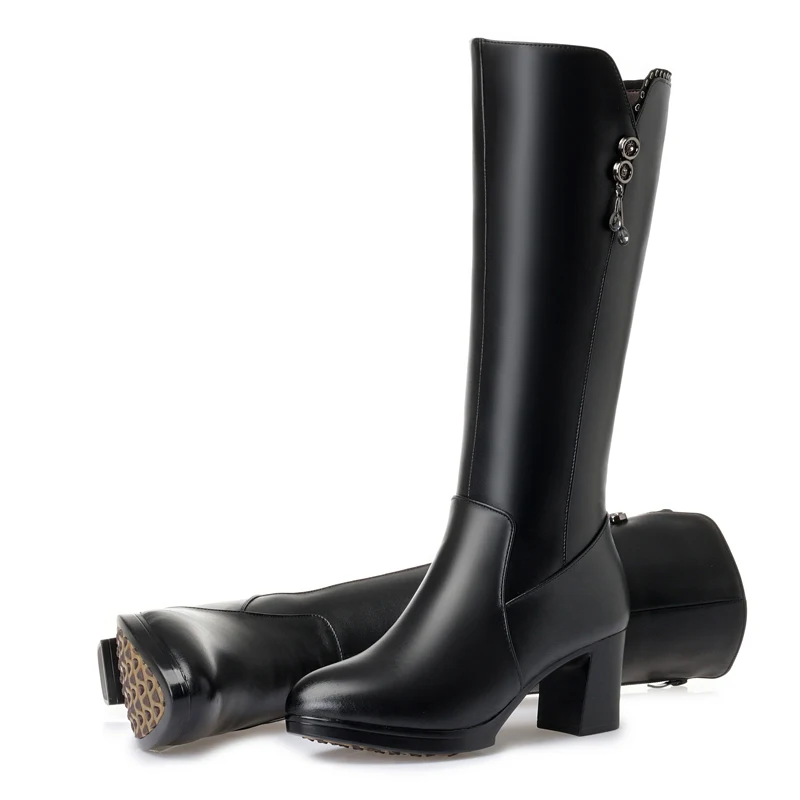 GKTINOO/женская зимняя обувь на толстом высоком каблуке; женские зимние сапоги из натуральной кожи с теплой шерстью; высококачественные сапоги до колена на меху