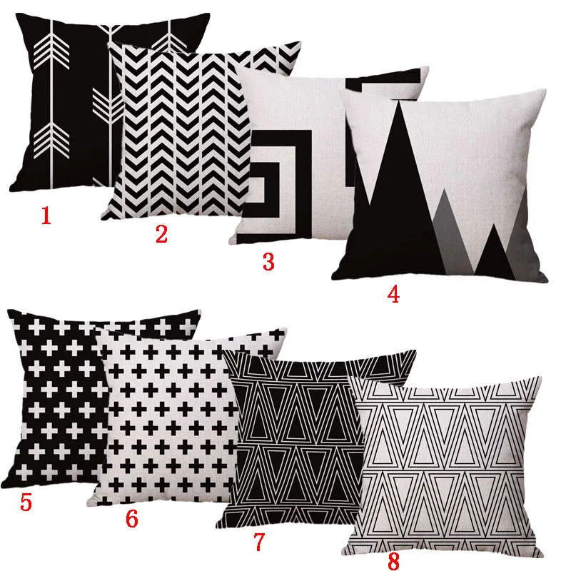 

Homing White and Black Geometric Pillow Case Chair Seat and Waist Square 45x45cm Cotton Linen Pillow Cover Home Textile Living