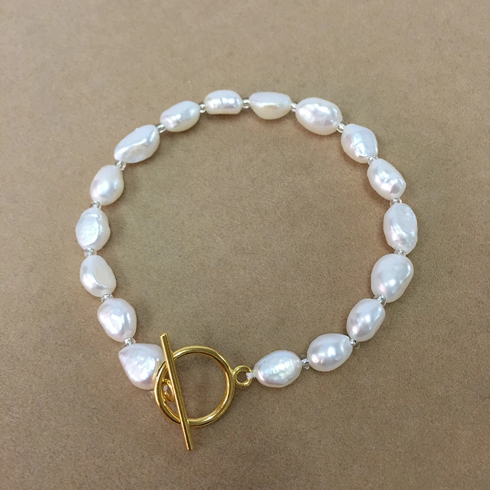 

BAROQUE PEARL BRACELET ,100% nature freshwater pearl bracelet with crystal beads,GOLD AND SILVER METAL