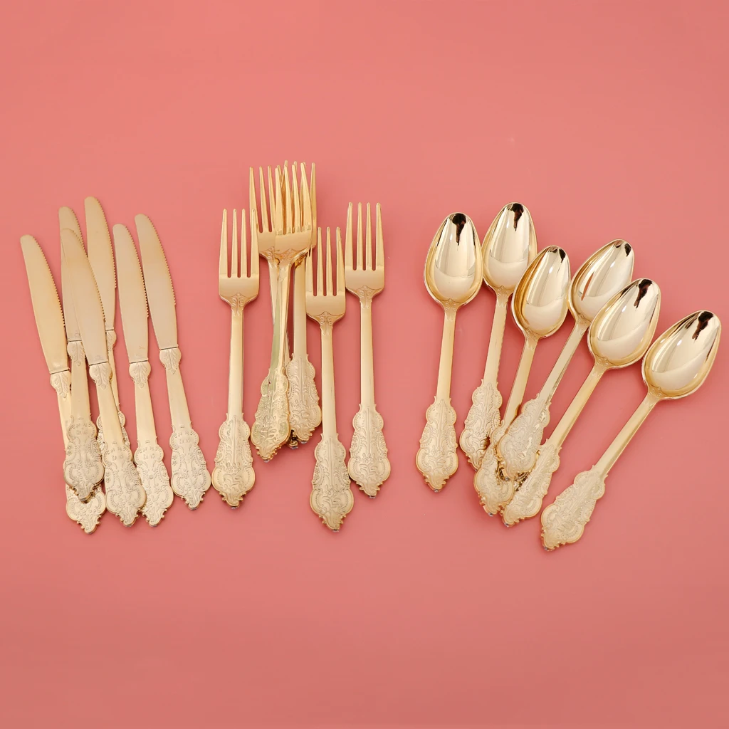

180 Pieces Disposable Plastic Forks Spoons Knifes Party Decorations Golden Festive & Party Supplies