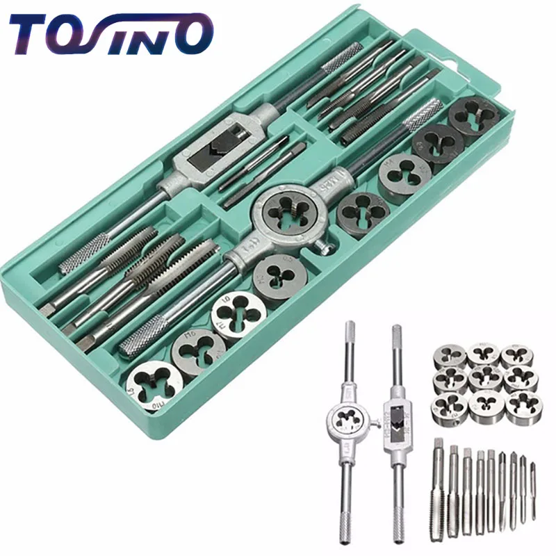 20pcs Tap Dies Set 1/16'' 1/2'' NC Screw Thread Plugs Taps Carbon Steel