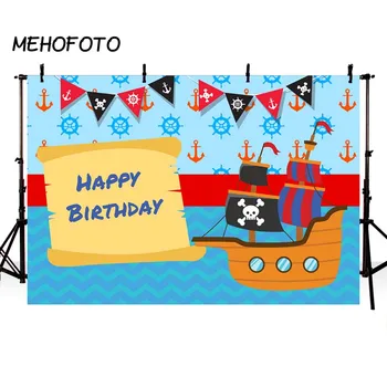 

Photography Background Caribbean Pirate Ship Birthday Decor Leaf Safari Party flags Photocall Children Photo Studio