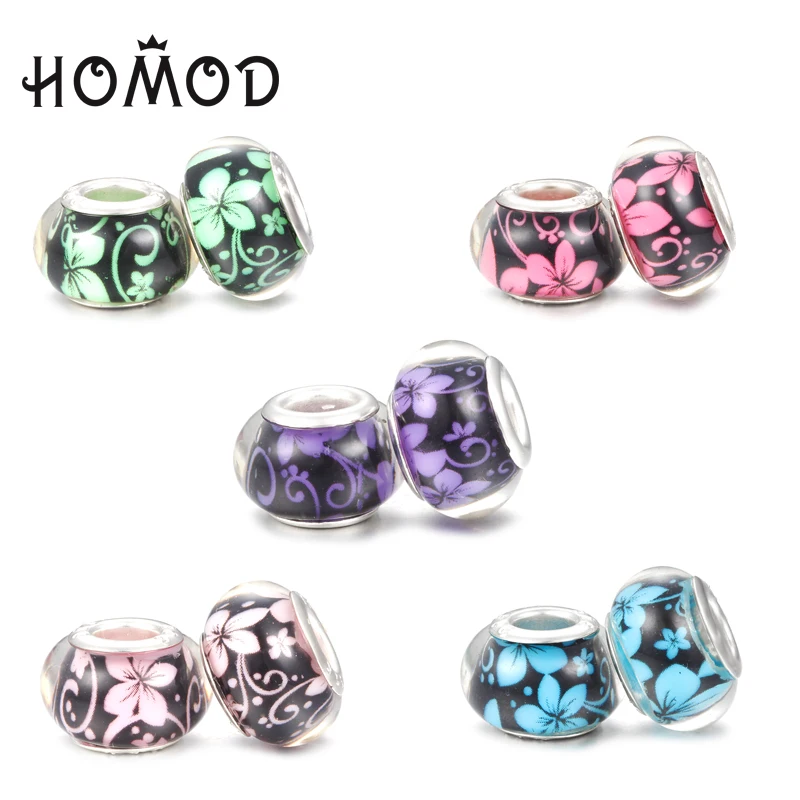 

HOMOD Fashion 5 Colors DIY Resin Beads Fit Brand Charms Bracelets Necklaces European Beads Fits Pandora jewelry making charm