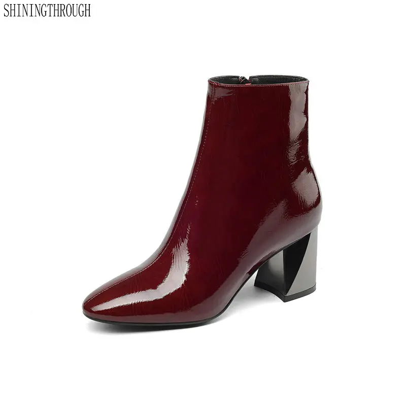 

Women Ankle Boots High Quality Genuine Leather Short Booties Warm Snow Shoes Woman Office Pumps black red blue large size 42