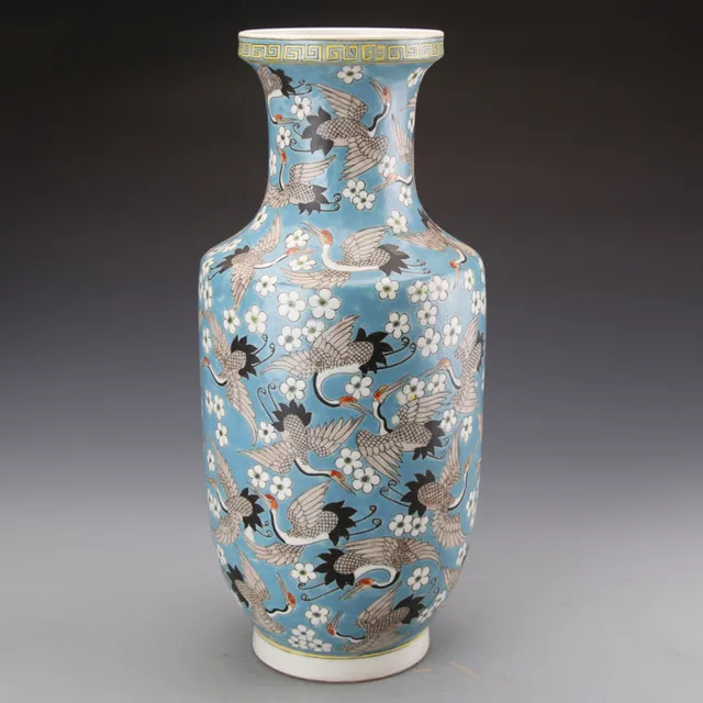 Antique pastel porcelain vase with crane and cloud pattern Jingdezhen porcelain collection antique decoration 2