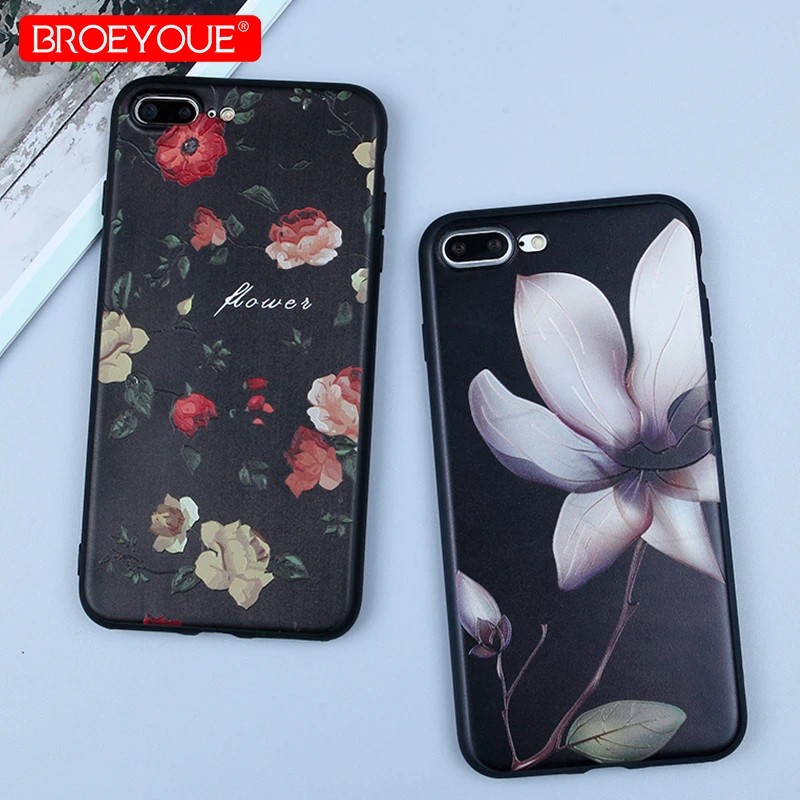 

Silicone Pattern Case For iPhone 7 8 Plus 3D Relief Phone Case For iPhone X 8 7 6 6S Plus Soft TPU Back Cover Coque Floral Matte