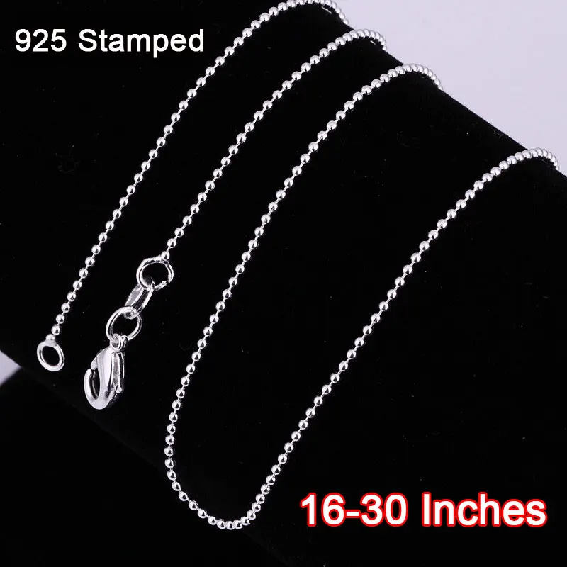 

Wholesale16-30 Inches 20PCS/Lot Ball Beads Prayer Necklace Chains Pure 925 Sterling Silver Necklace Gifts