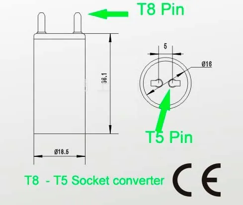 T8 to T5 End cap adapter converter Dimension-01