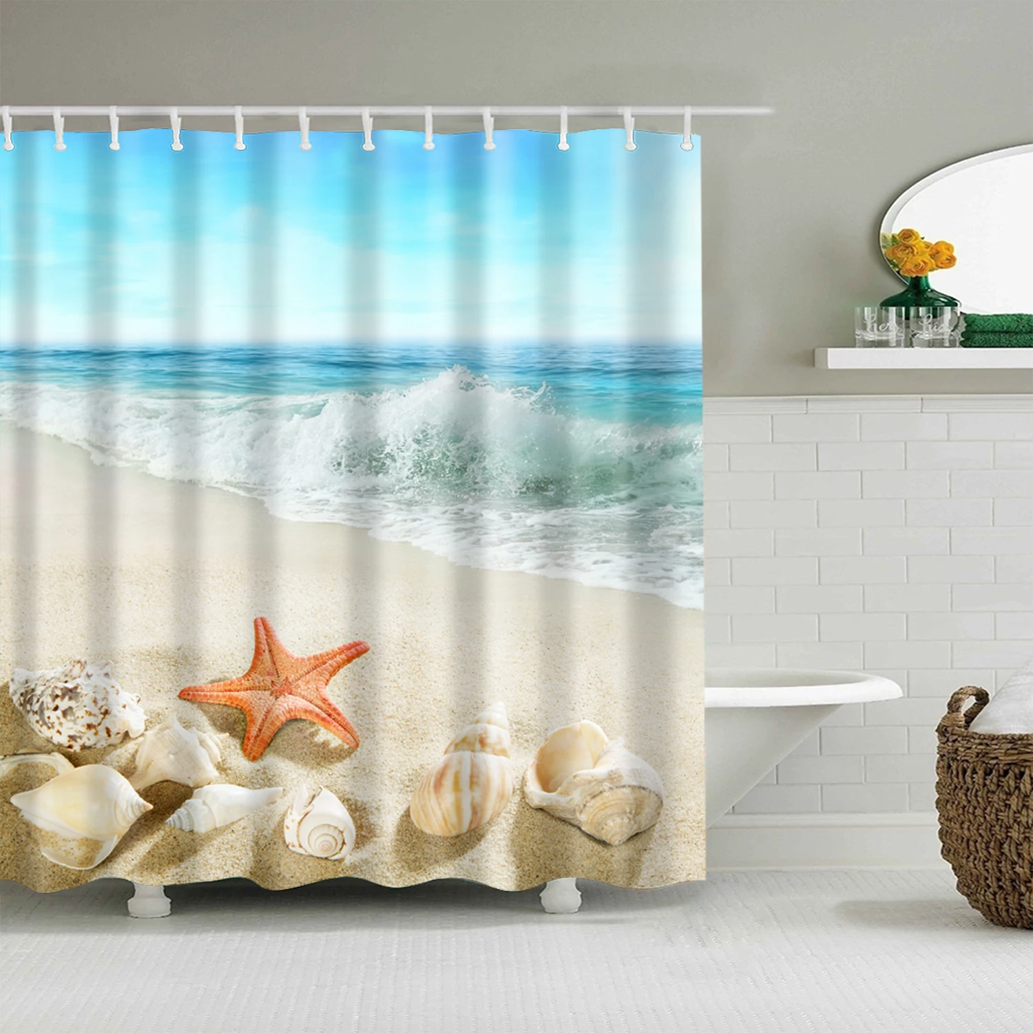 Океанский пляжный Корпус 3d занавеска для Ванной Душа s Декор Водонепроницаемый полиэстер ткань моющаяся ванная душевая занавеска набор с крючками - Цвет: C0438