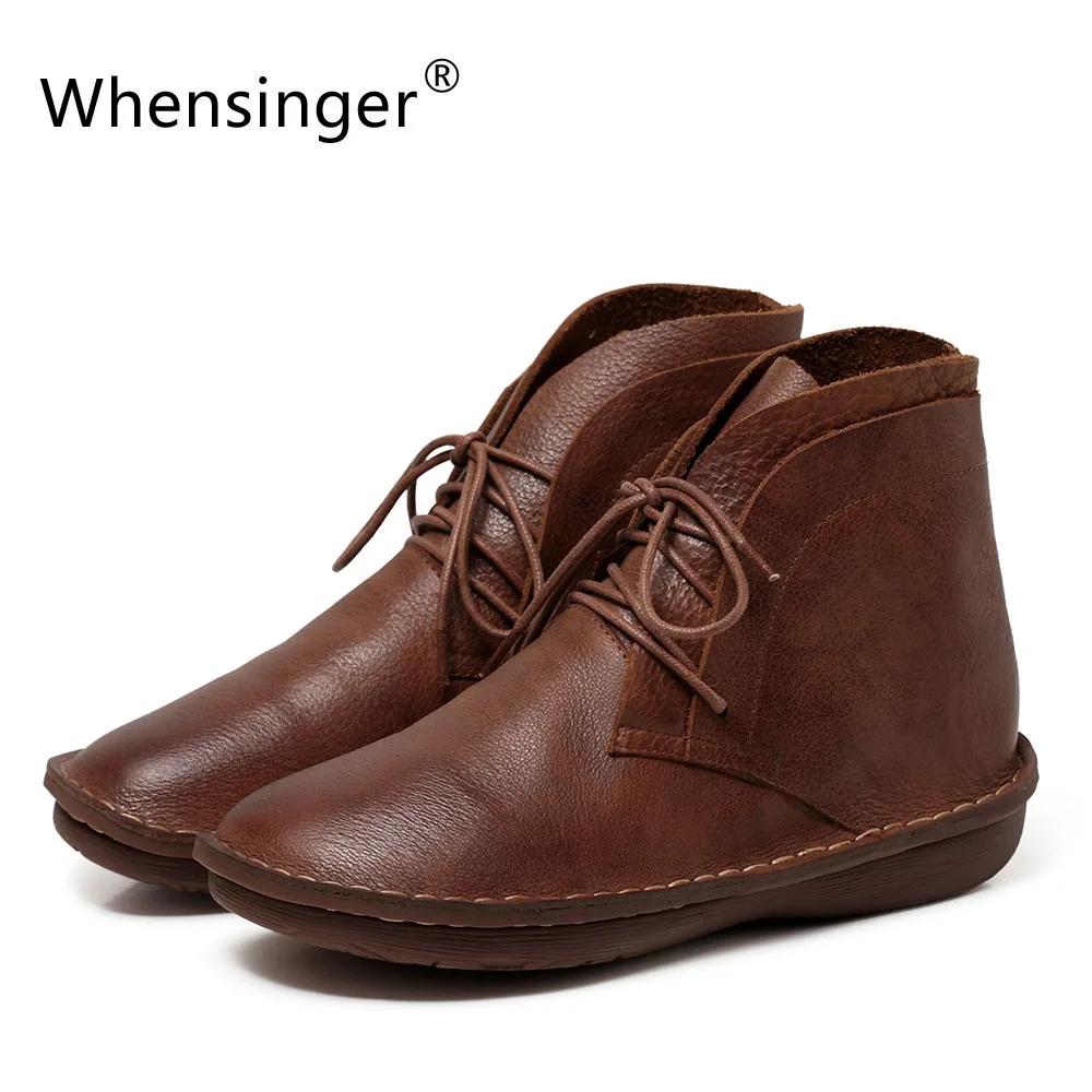 

Whensinger - 2017 New Women Boots Lace-Up Genuine Leather Shoes Round Toe Handmade Design 0503