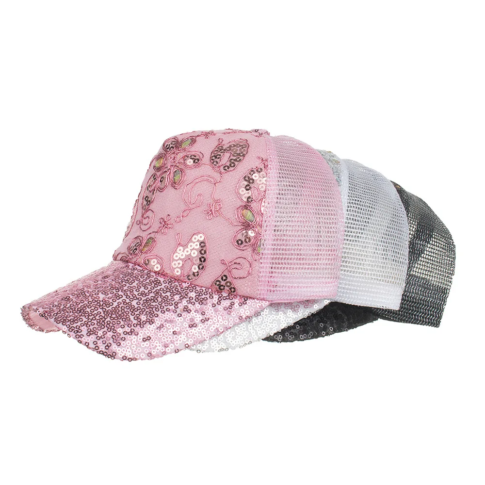 F & U летние женские бейсболки с блестками сетчатая Кепка регулируемые модные