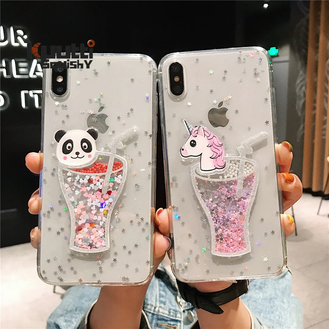 

Kuutti Squishy Cartoon Floating Bead Clear Silicone Phone Case for iPhone 6 6s 7 8 Plus X XR XS Max Cover for iphone 8 plus case
