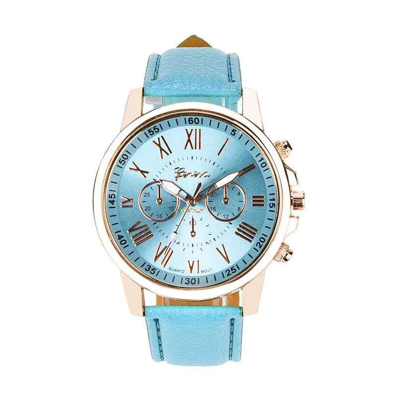 Повседневные модные женские часы, римские цифровые кожаные часы, качественный подарок, модные женские часы, кварцевые часы с механизмом, Relogio# W - Цвет: Небесно-голубой