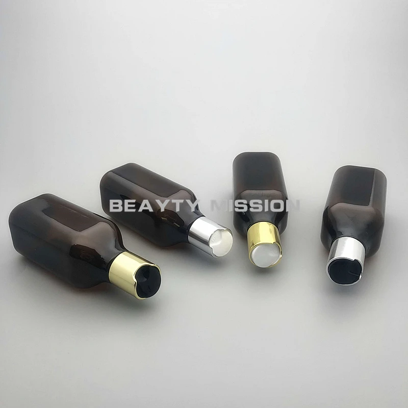 

200ML 24pcs Brown Square Plastic Bottle With Gold/Silver Disc Top Cap,Shampoo/Lotion Packaging Bottle, Empty Cosmetic Container