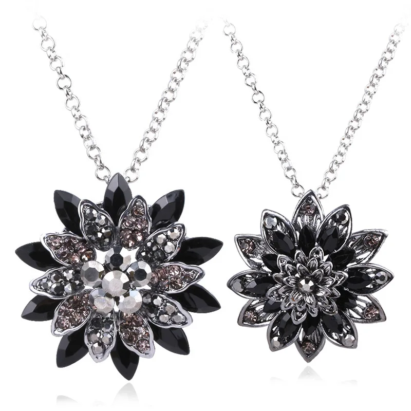 

Rhinestone Morkopela The Black Dahlia Necklace Pin Retro Crystal Stone Flower High Quality Charms Spider Man Jewelry Wedding