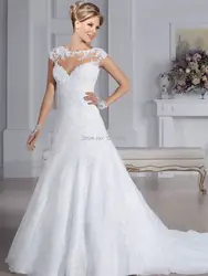 Превосходное качество, изготовленное на заказ с рукавами-крылышками, прозрачное свадебное кружевное платье на молнии сзади с аппликацией