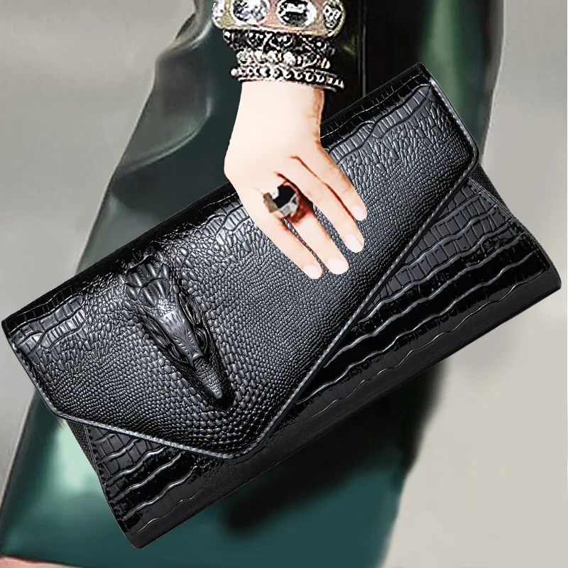 

Steam Punk Europe American Big Wind Elegant Luxury Fashionable Crocodile Genuine Leather Clutch Wallet Handbag