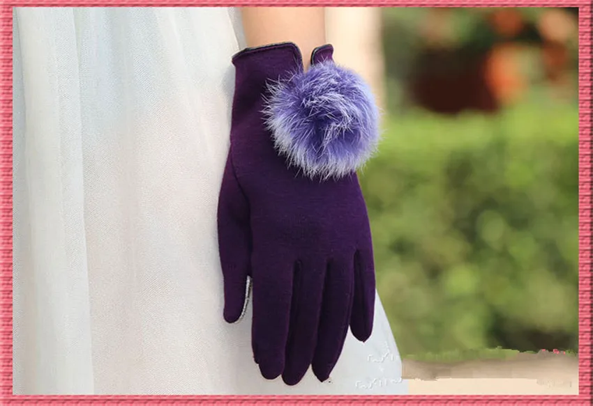 Мягкие женские теплые кашемировые перчатки на запястье с шариком из кроличьей шерсти элегантные женские Полные Пальцы зимние перчатки