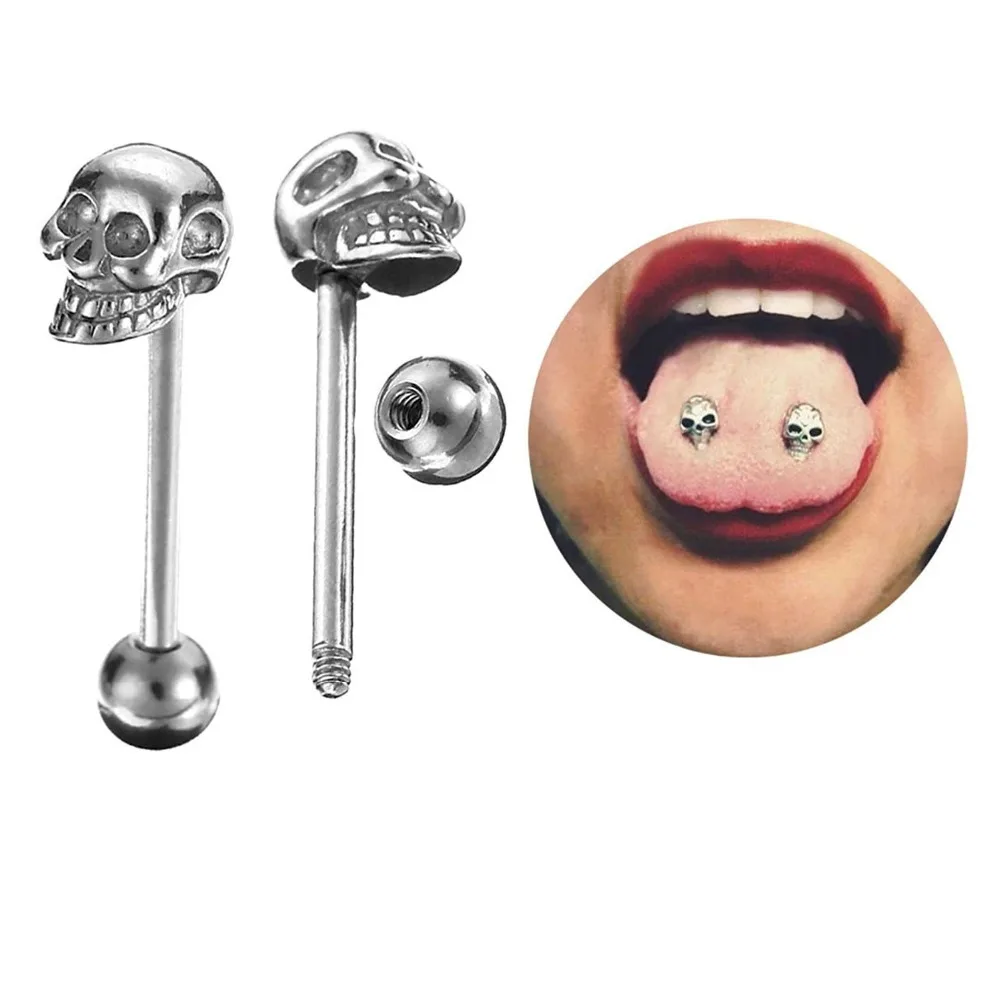 

Tongue jewelry ear bone nails piercing ornaments skeletal head stainless steel anti allergy tongue nail ring