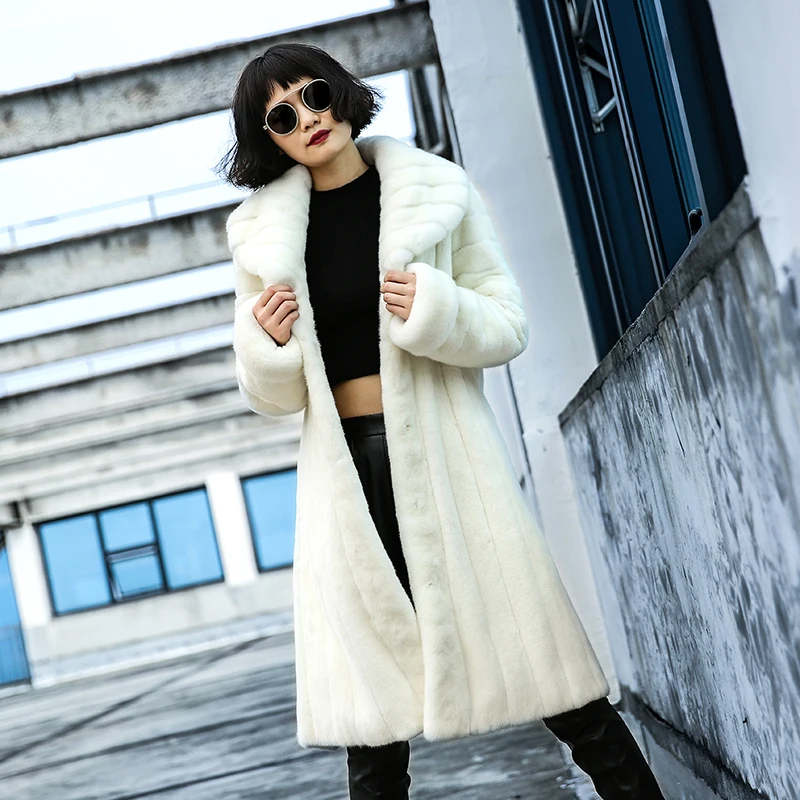 

Real Mink Whole Fur Women X-Long Turn-down Collar Coat Winter Slim Warm Female Mink Fur Long Jacket