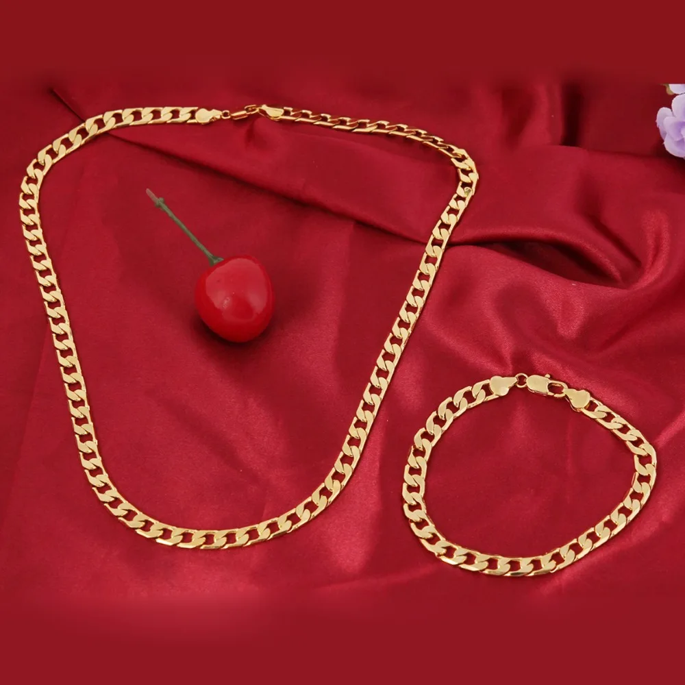 

24k Gold Color New Trendy Golden Link Chain Necklace Bracelet