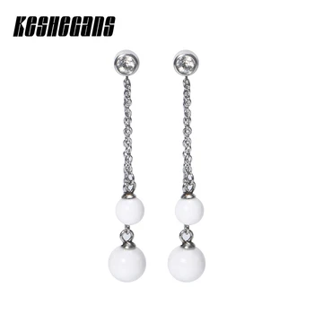 

Statement Earrings Healthy Ceramic Double Round Ball Long Drop Earring For Women New Fashion Jewelry Black White Stainless Steel