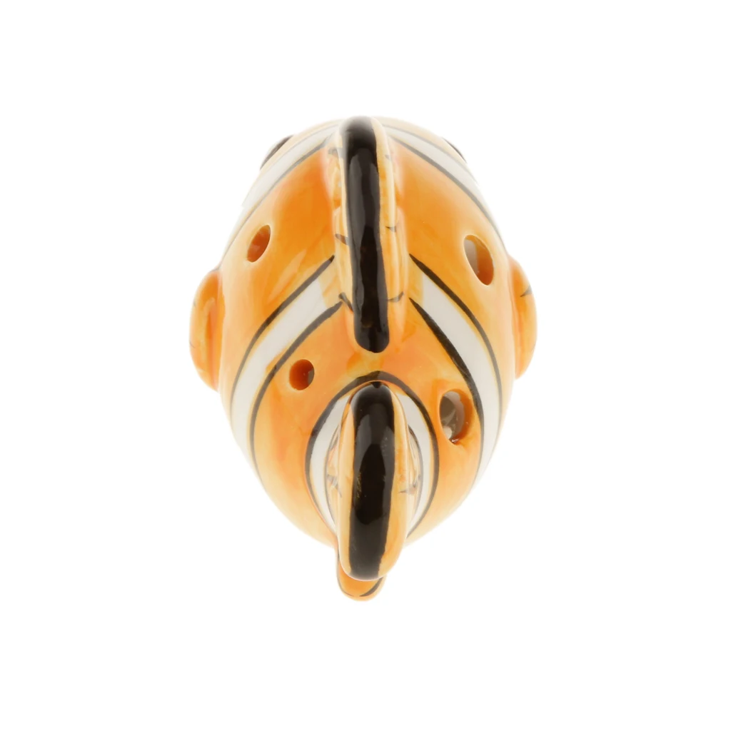 Portable Instrument Fish Shape 6 Holes Ocarina Ceramic Orange Musical Strap with Finger Chart Textbook
