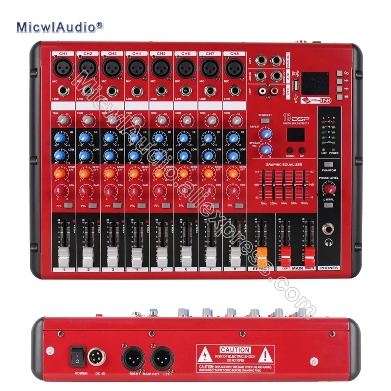 

8 Channel Sound Console Digital Mixer for DJ Recording Studio Stage Bluetooth Microphone Mixing with USB