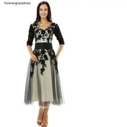 Forevergracedress Винтаж мать невесты платье Черный Аппликация Чай Длина короткие Вечеринка платье плюс Размеры индивидуальный заказ