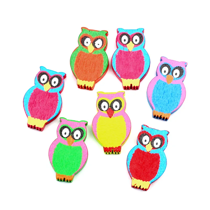 LF 50Pcs Wood Colorful Owl Wooden Crafts 23X15X5mm Embellishments MDF