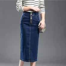 Негабаритная джинсовая юбка женская Новая эластичная высокая поясная сумка юбка с пикантным разрезом повседневные женские джинсы длинная юбка 9XL QV427