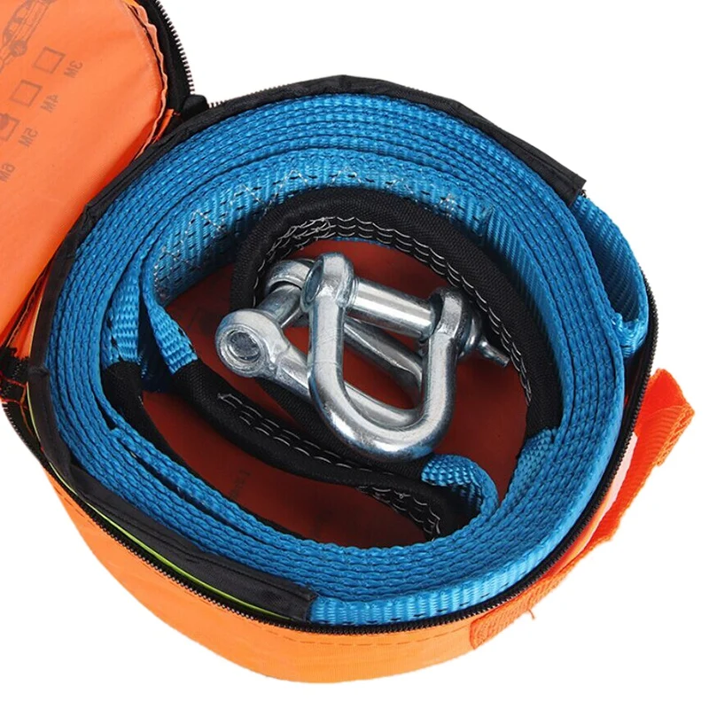 

5M 8 Tons Towing Rope Strape Cable With U Hooks Shackle High Strength Nylon With Reflective Light For Car Truck Trailer SUV