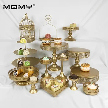 

14 Pcs Plate Metal Decorating Dessert Birthday 3 Tier Gold White Cake Stand Set