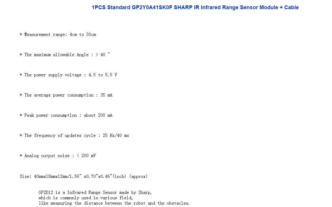 GP2Y0A41SK0F резкий инфракрасный диапазон датчика Модуль диапазон 4-30 см+ кабель GP2D120