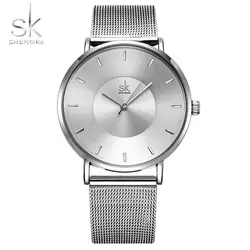 Shengke модные черные для женщин часы 2017 Высокое качество ультра тонкий кварцевые часы женские элегантное платье женские часы Montre Femme SK