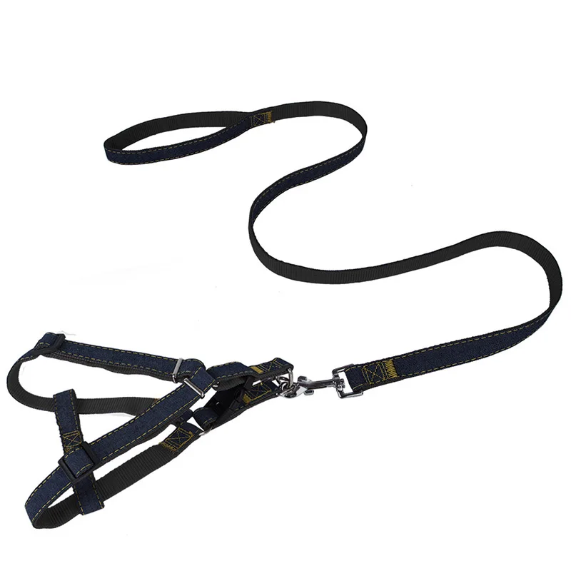 S-XL Pet Dog Collar Leash Harness Jean Dog Harness Vest 120cm Long Puppy Leash Running Walking Pitbull Pet Lead For Dogs Petshop