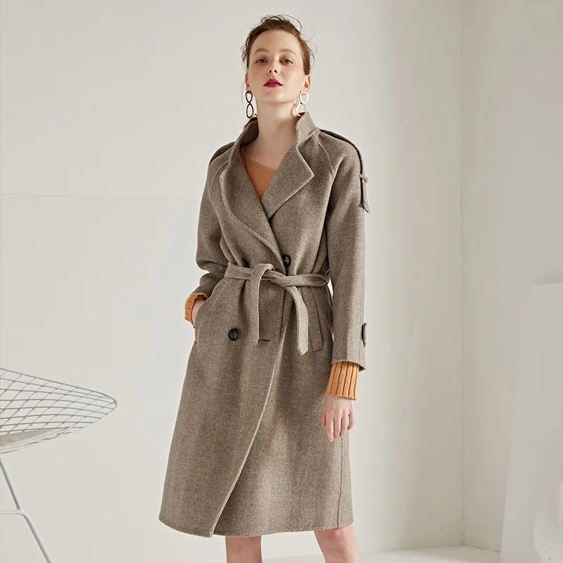 Manteau Deux Cachemire vent De Beige Tranchée a Coupe Laine Oversize Femmes Lâche S103 coffee Couture Hiver D'hiver face gray Main Longue camel fqSIzz