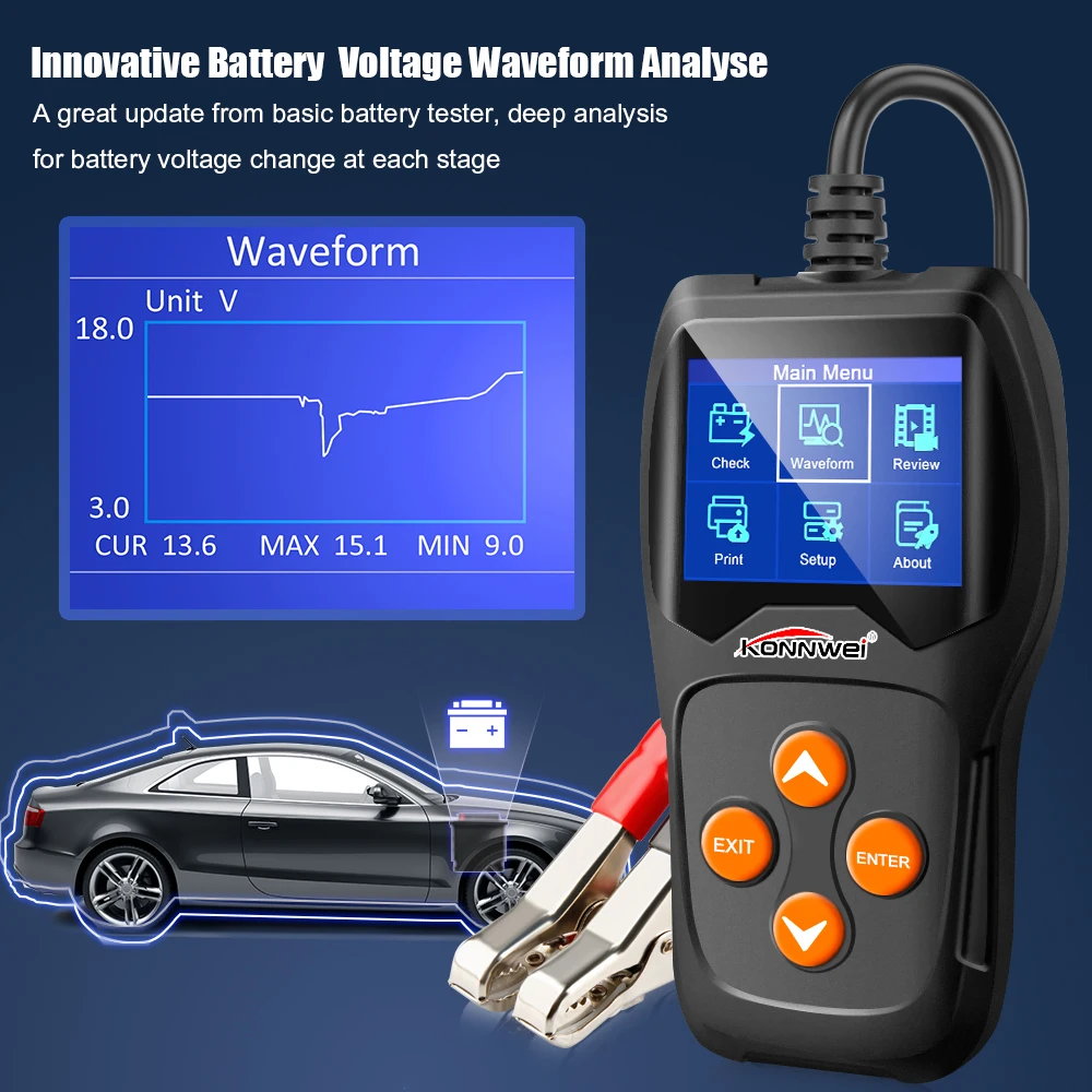 Профессиональный 12 в автомобильный аккумулятор тестер от 100 до 2000 cca 12 вольт батареи инструменты для автомобиля Быстрая зарядка диагностический KW600