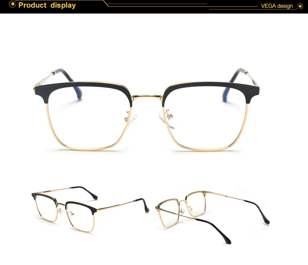 VEGA Eyewear Semi-rimless Vintage Glasses Frame Women Men Fashionable Spectacle Frame Gold Square Eyeglasses Frames VG255 (4)