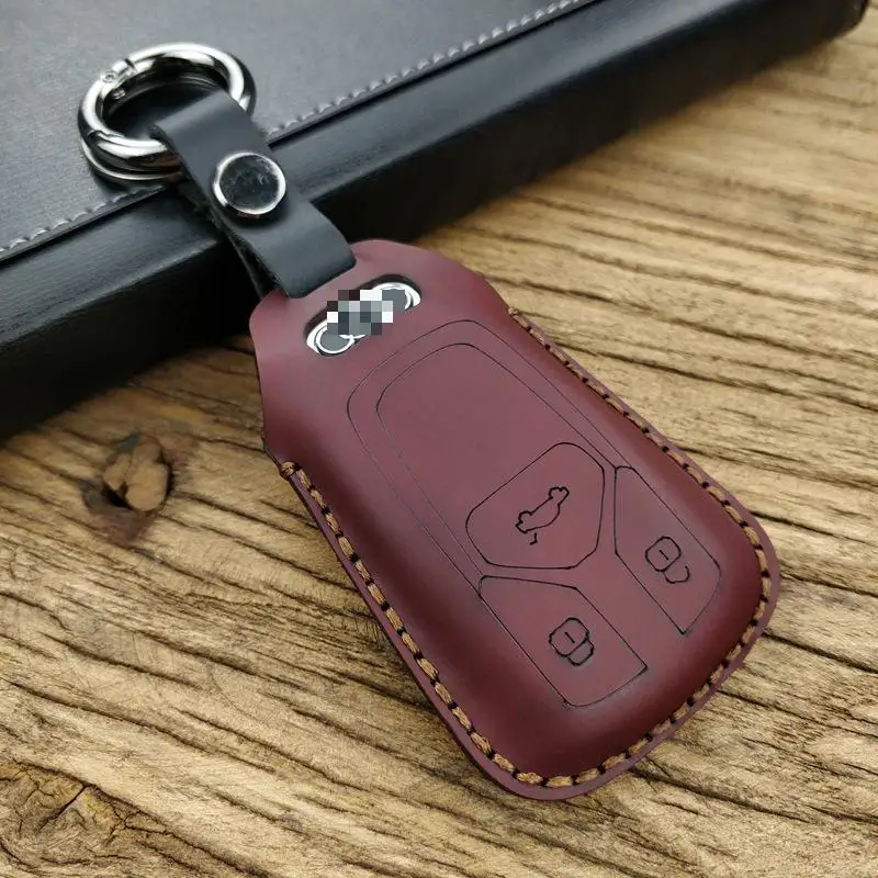

High Quality Cowhide Keycase Handmade Cow Leather Car Bag Cover Sewn Car Key Case For 2018 Audi A5 A7
