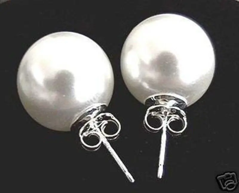 

wb00 14MM White south sea shell pearl silver Stud earrings AA