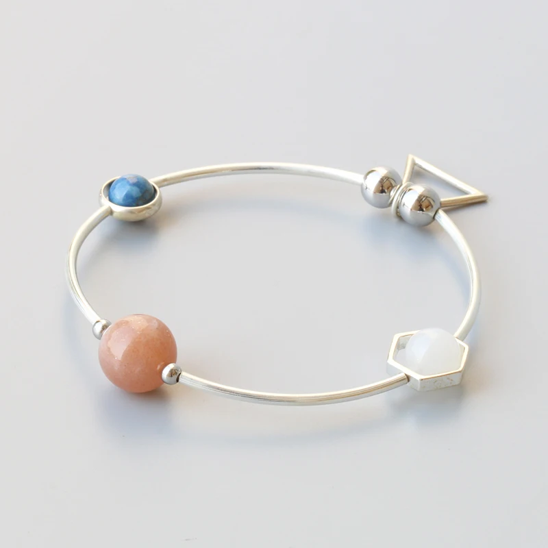 

Natural Stone And S925 Sterling Silver Stretch Bracelet Wrist Bangle For Girl Simple Sweet Jewelry THE GEOMETRY
